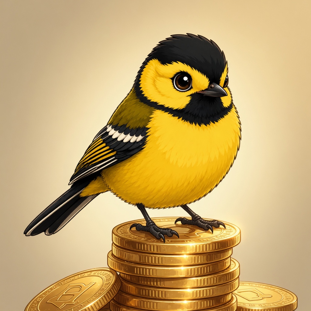 BNBBird perched on a stack of gold coins